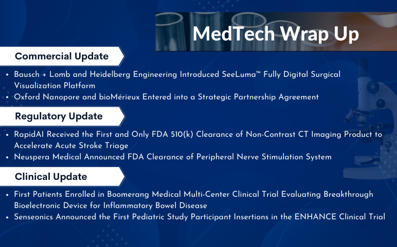 MedTech News for Bausch + Lomb, Heidelberg Engineering, Oxford Nanopore, bioMérieux, Senseonics, Boomerang Medical, RapidAI, Neuspera Medical