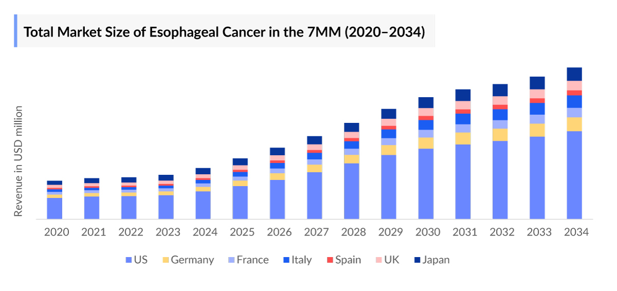 Total Market Size of Esophageal Cancer in the 7MM (2020–2034)